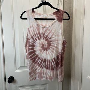 C&C California Swirl Tie Dye Mauve Pink Tank Top Womens Size L Beachy Coastal